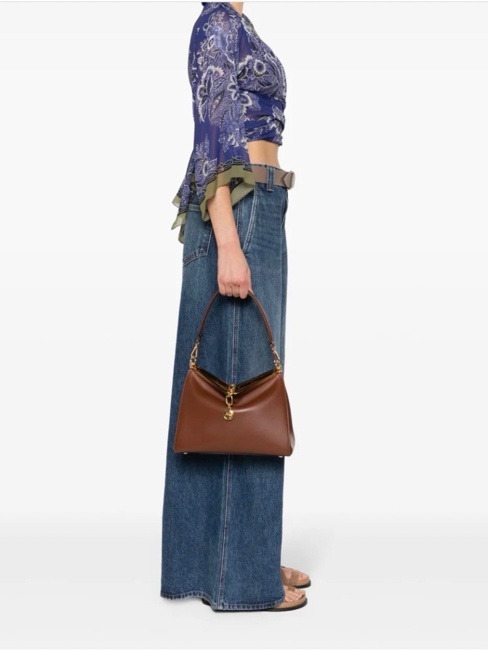 Etro Vela brand new  Medium Brown Leather Top-Handle Bag w Gold Hardware, NWOT - Picture 2 of 16